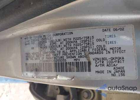 2002 Toyota 4Runner Sr5 V6 из США, поврежденный, VIN JT3GN86RX20255055